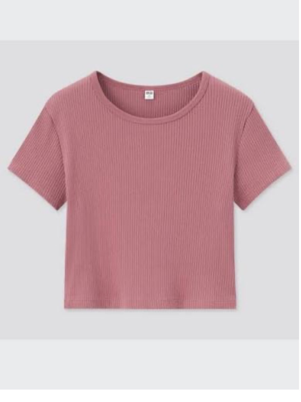 UNIQLO Cotton Ribbed Crew Neck Cropped T-Shirt Dusty Pink - S